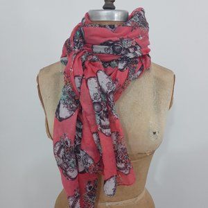 Vintage Skull and Floral Print Scarf